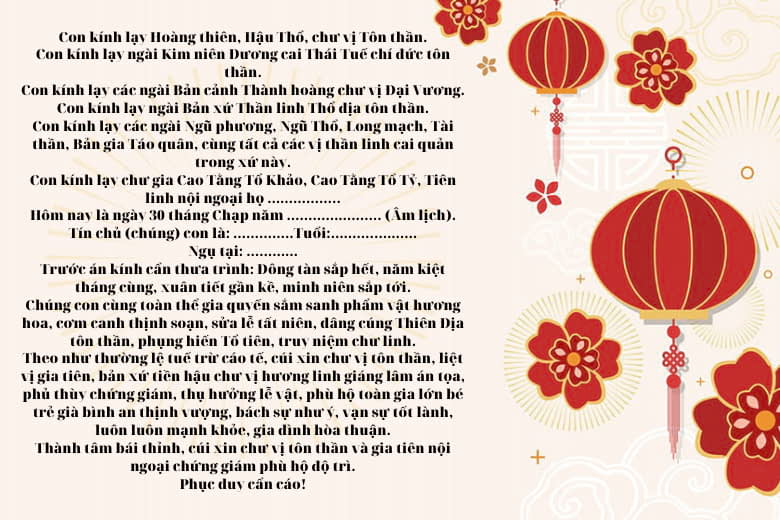Văn khấn và Sắm lễ cúng Tất Niên cuối năm